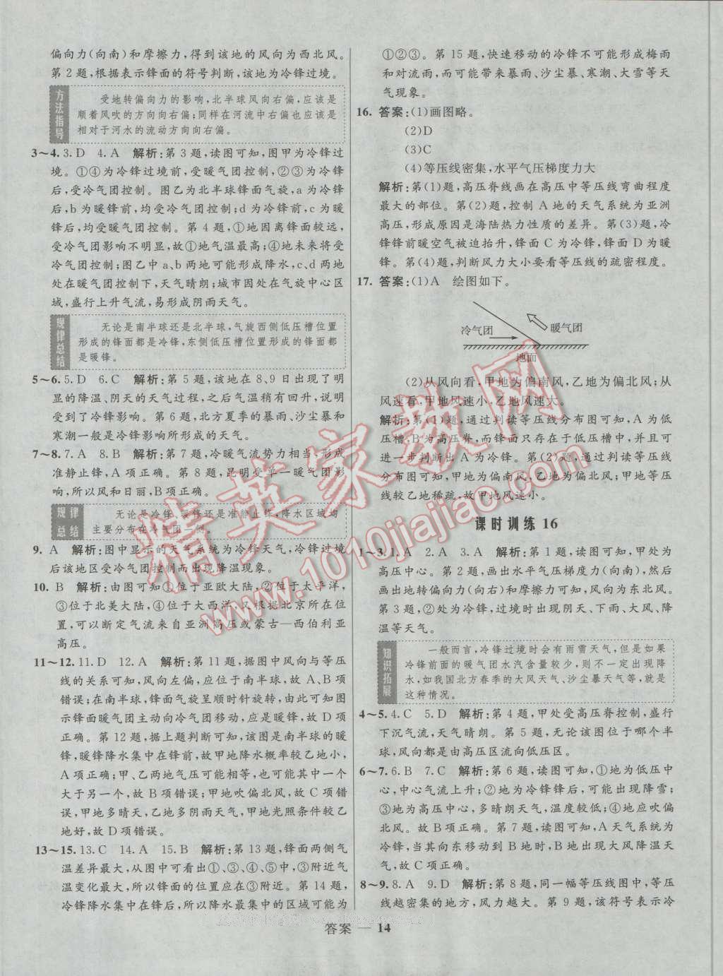 高中同步測控優(yōu)化訓(xùn)練地理必修1湘教版 參考答案第14頁