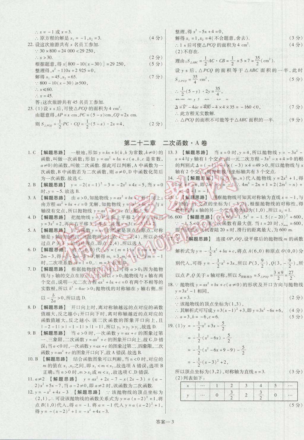 2016年金考卷活頁題選九年級數(shù)學上冊人教版 參考答案第3頁