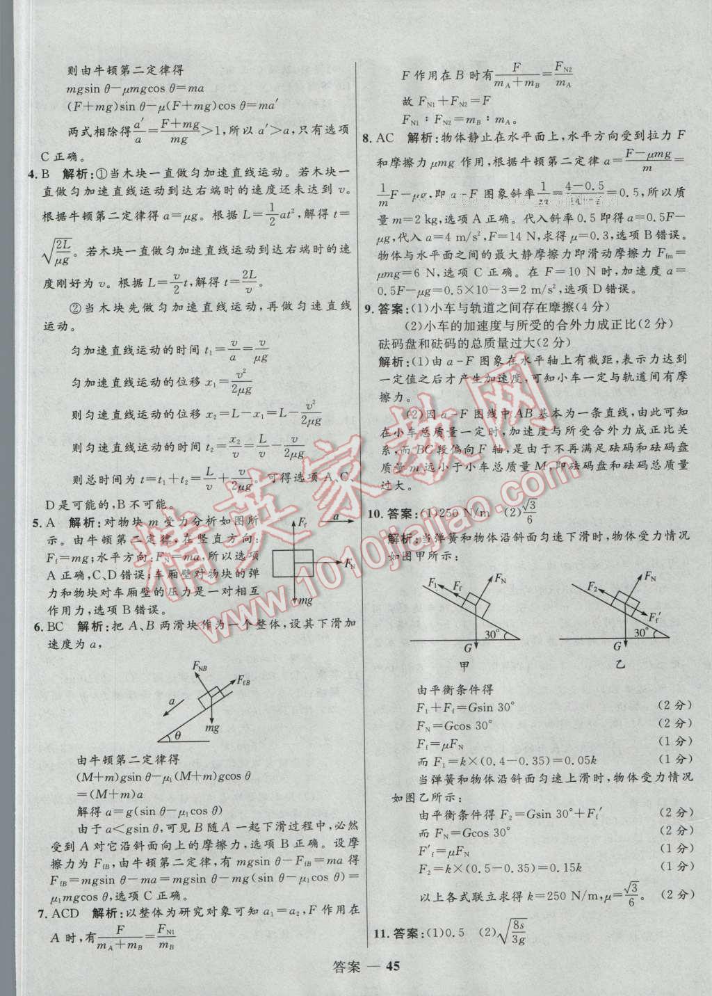 高中同步測控優(yōu)化訓練物理必修1人教版 參考答案第45頁