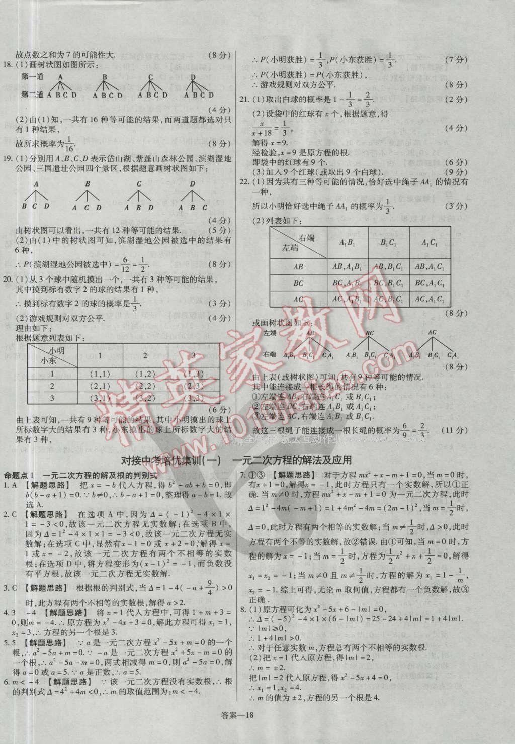 2016年金考卷活页题选九年级数学上册人教版 参考答案第18页