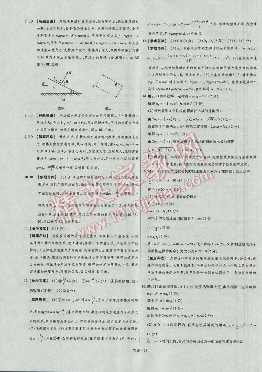 金考卷活頁題選高中物理必修1人教版 參考答案第23頁