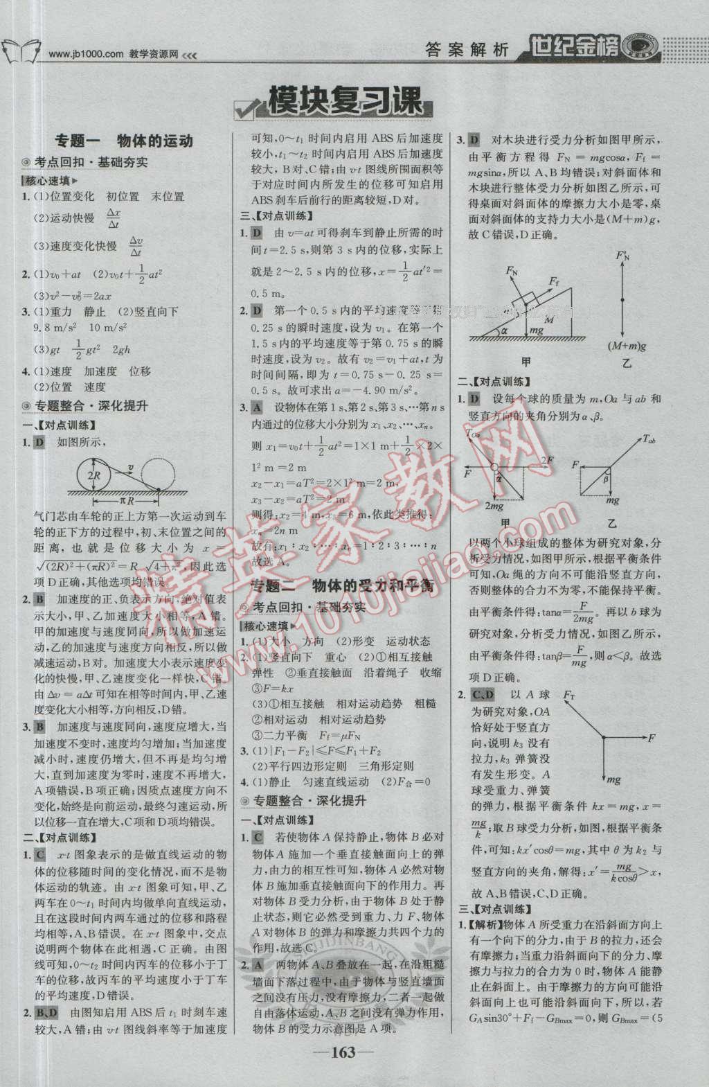 世紀(jì)金榜高中全程學(xué)習(xí)方略物理必修1人教版 參考答案第14頁(yè)