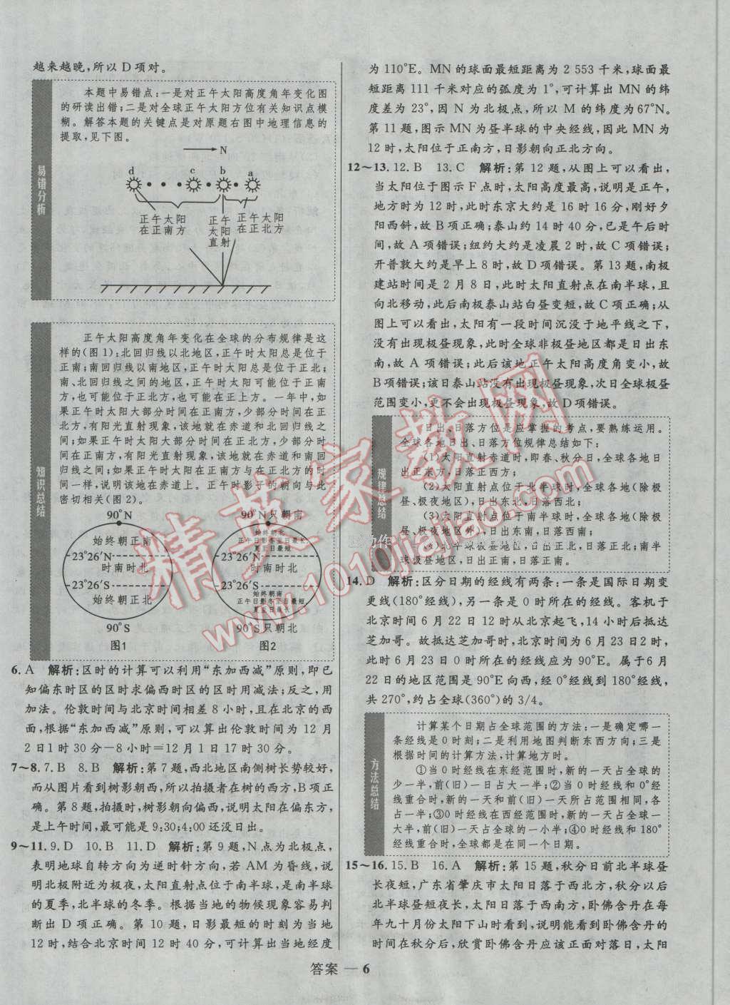 高中同步測控優(yōu)化訓(xùn)練地理必修1中圖版 參考答案第6頁