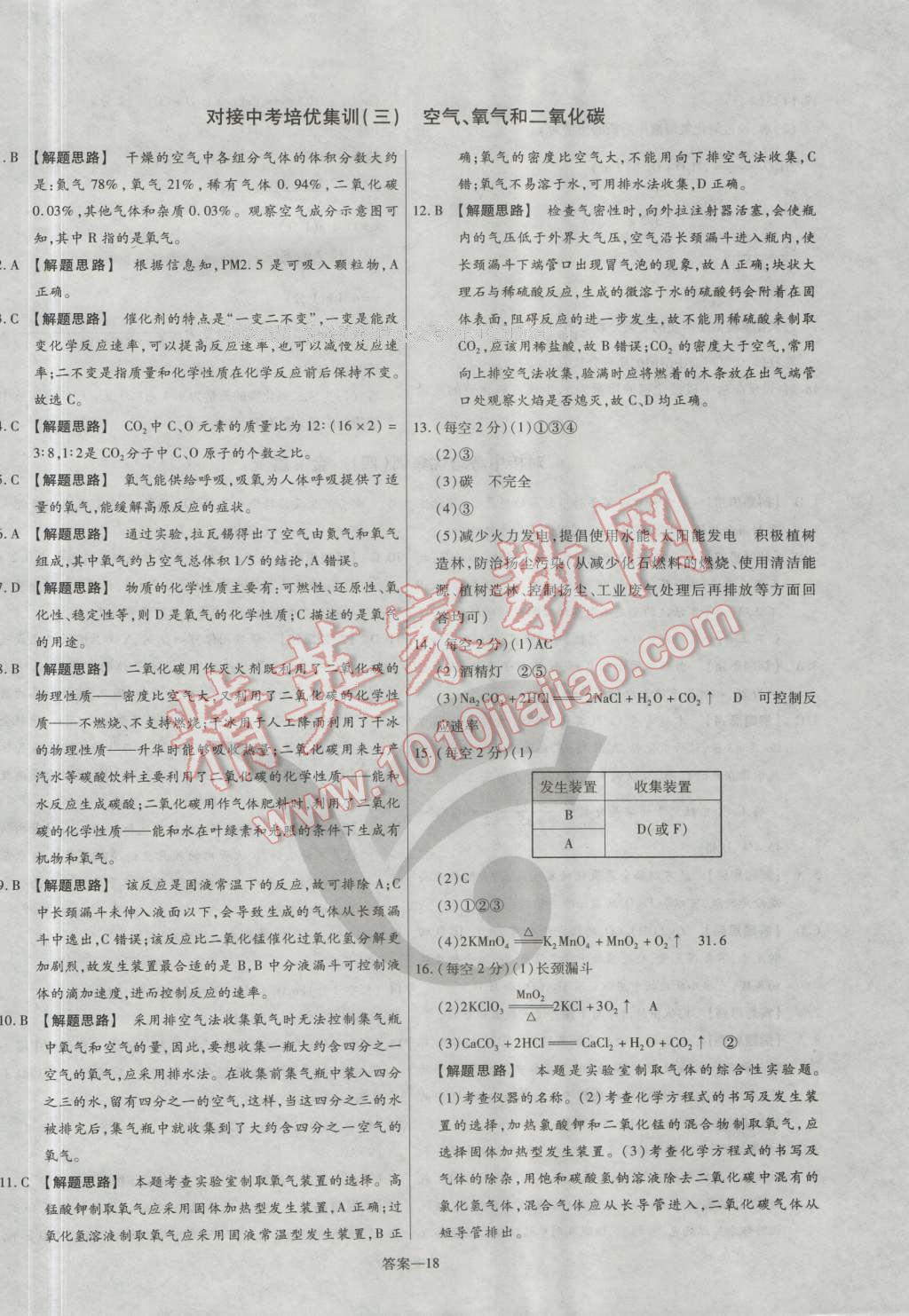 2016年金考卷活頁題選九年級化學上冊滬教版 參考答案第18頁