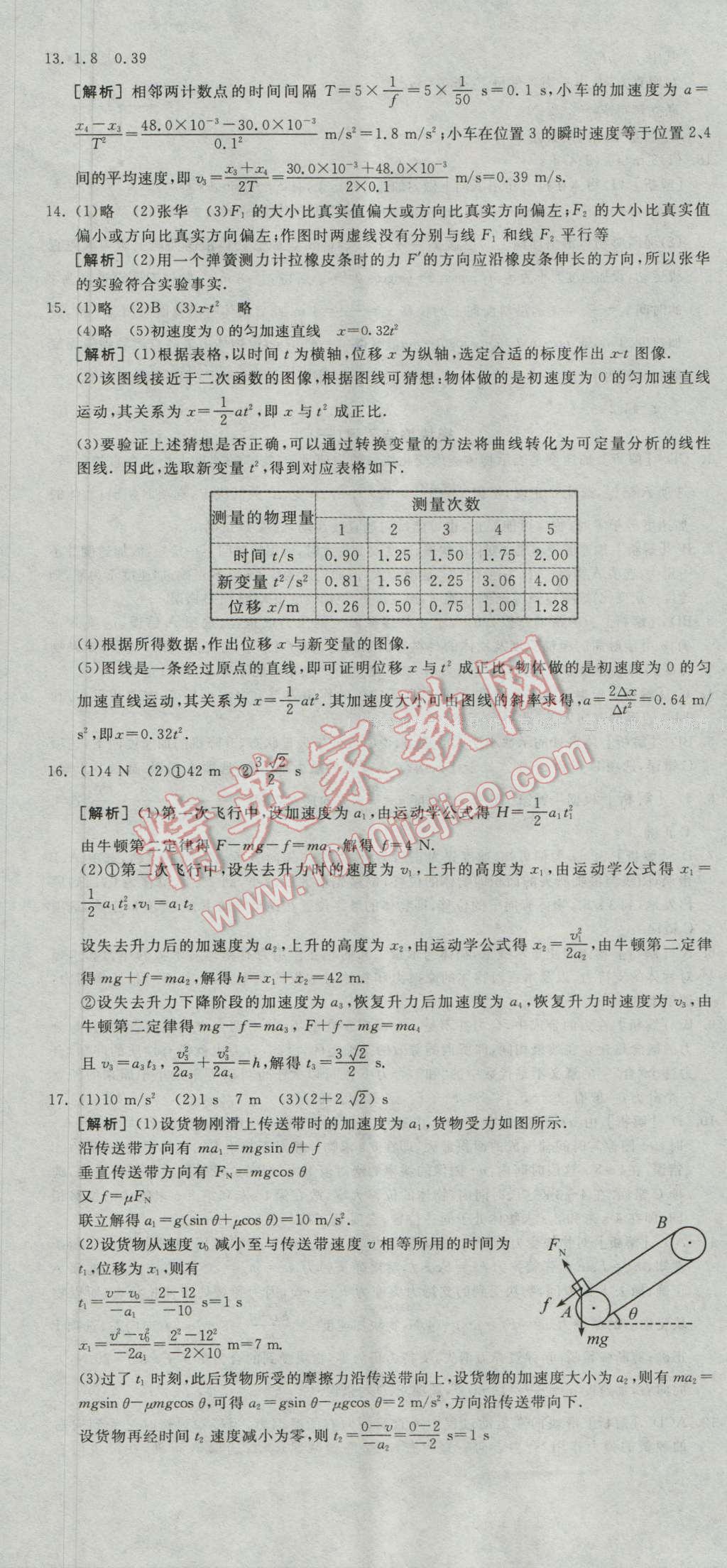 全品學(xué)練考高中物理必修1人教版 測(cè)評(píng)卷答案第11頁