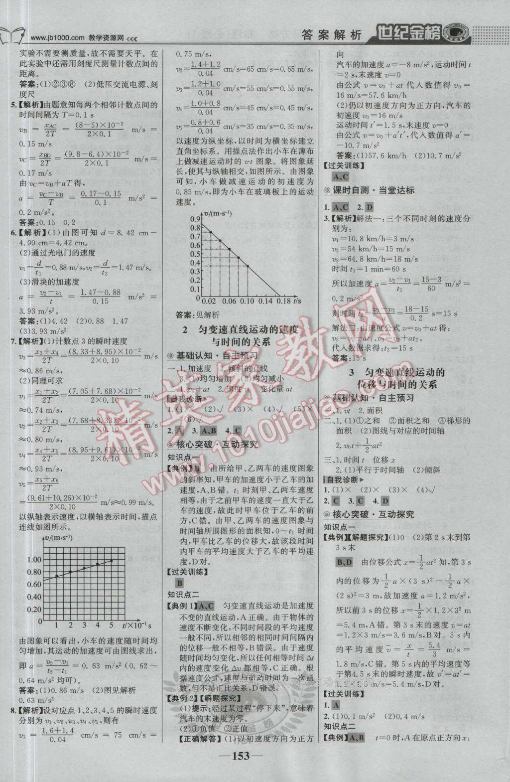 世紀金榜高中全程學習方略物理必修1人教版 參考答案第4頁