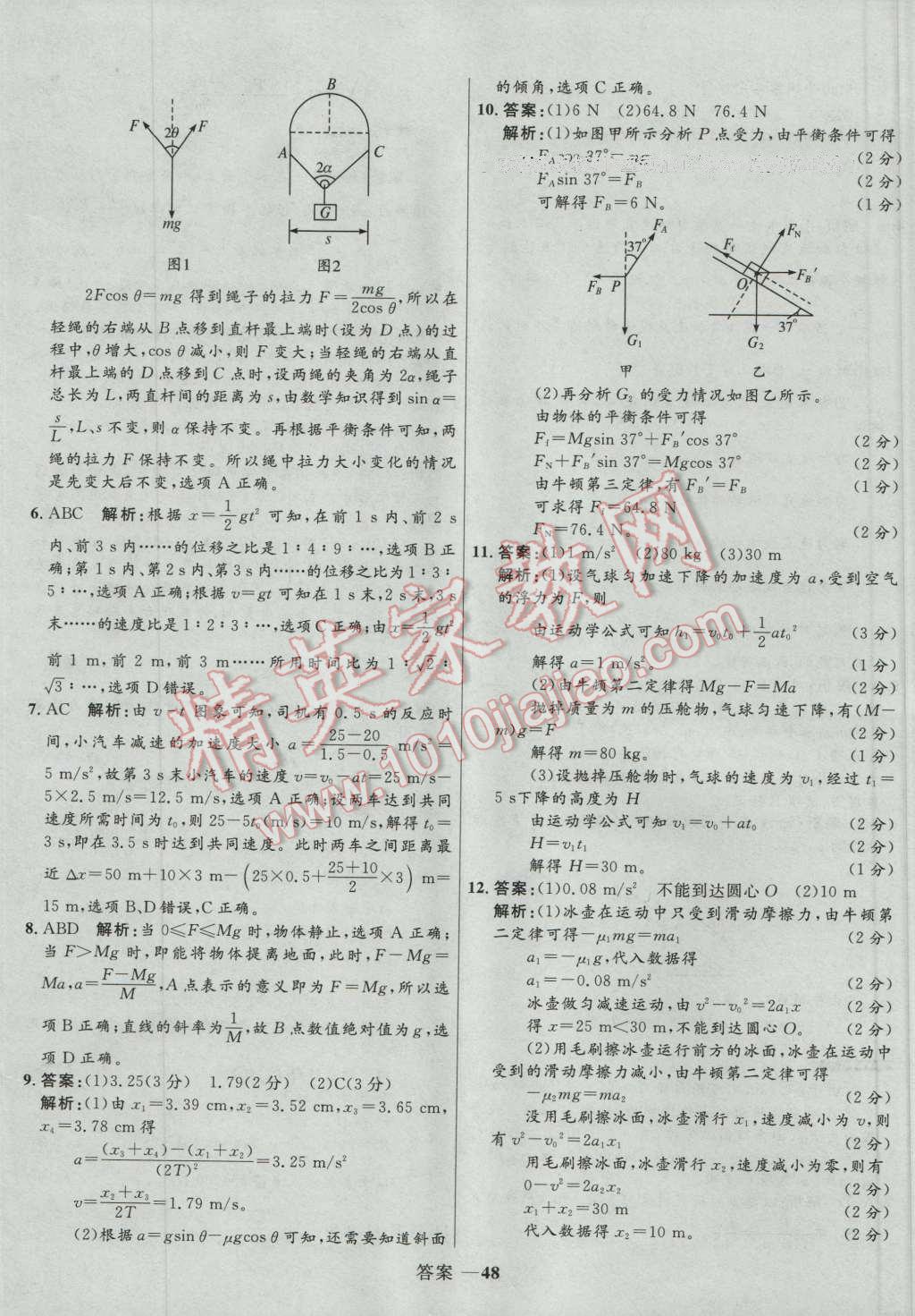 高中同步測(cè)控優(yōu)化訓(xùn)練物理必修1人教版 參考答案第48頁(yè)