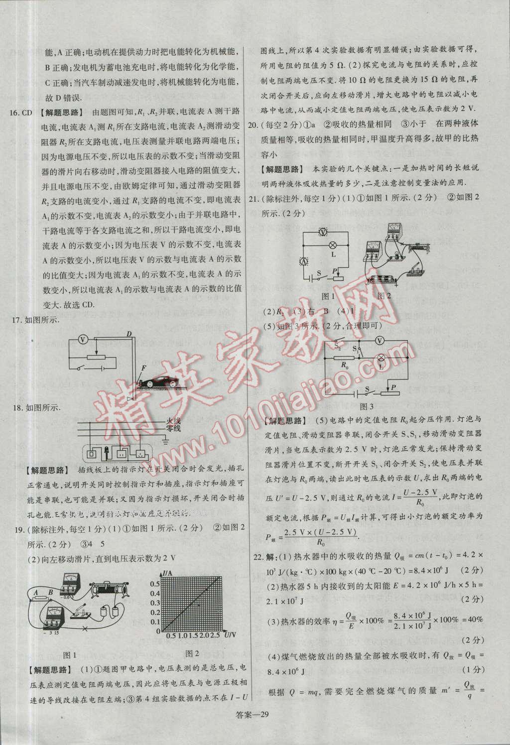 2016年金考卷活頁題選九年級物理全一冊人教版 參考答案第29頁