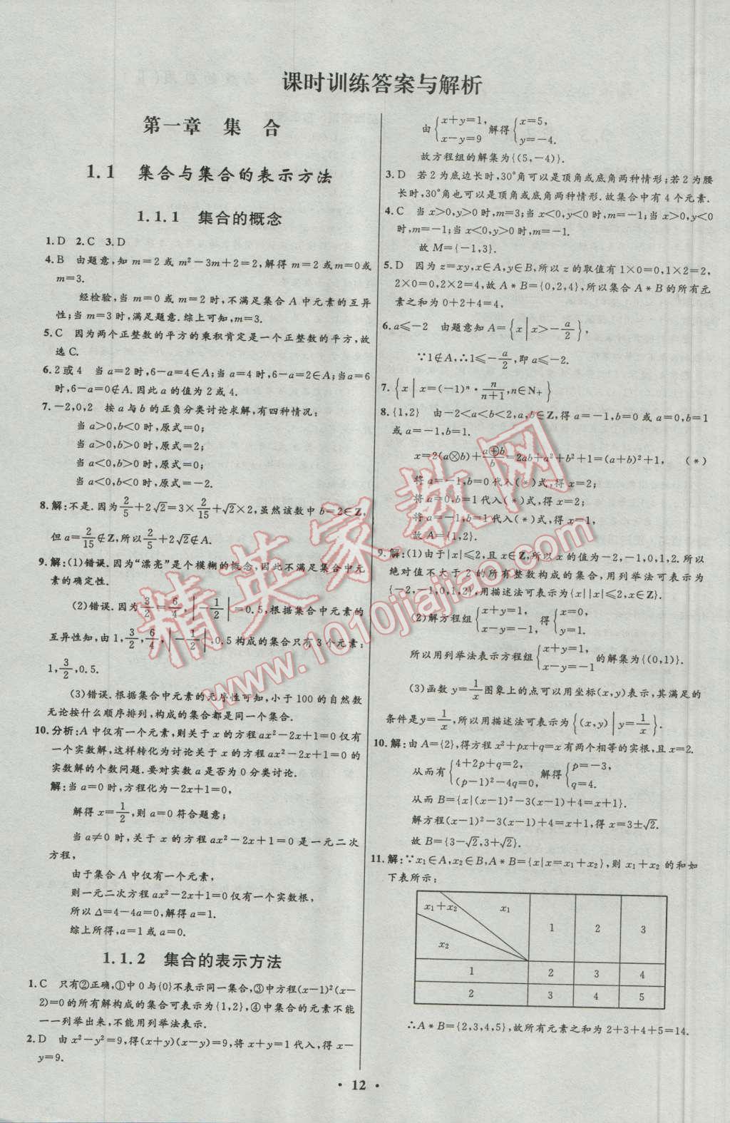 高中同步學考優(yōu)化設(shè)計數(shù)學必修1人教B版 參考答案第12頁