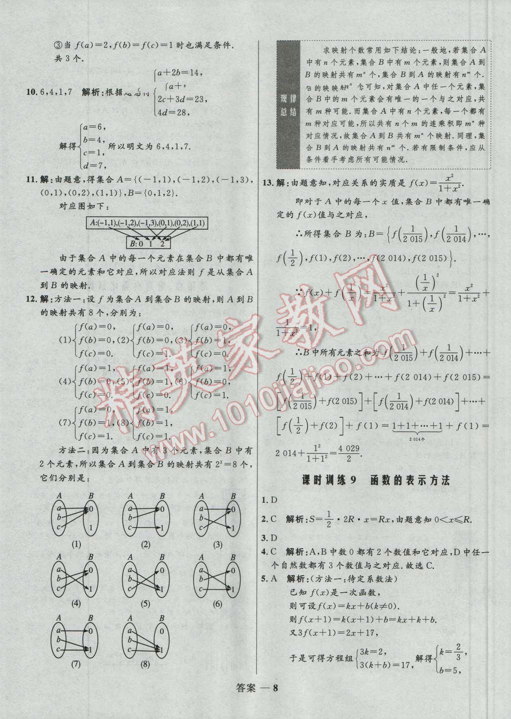 高中同步測控優(yōu)化訓(xùn)練數(shù)學(xué)必修1人教B版 參考答案第8頁