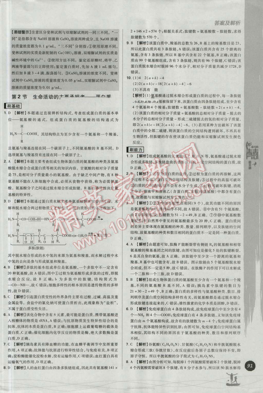 高中必刷题生物必修1人教版 参考答案第5页