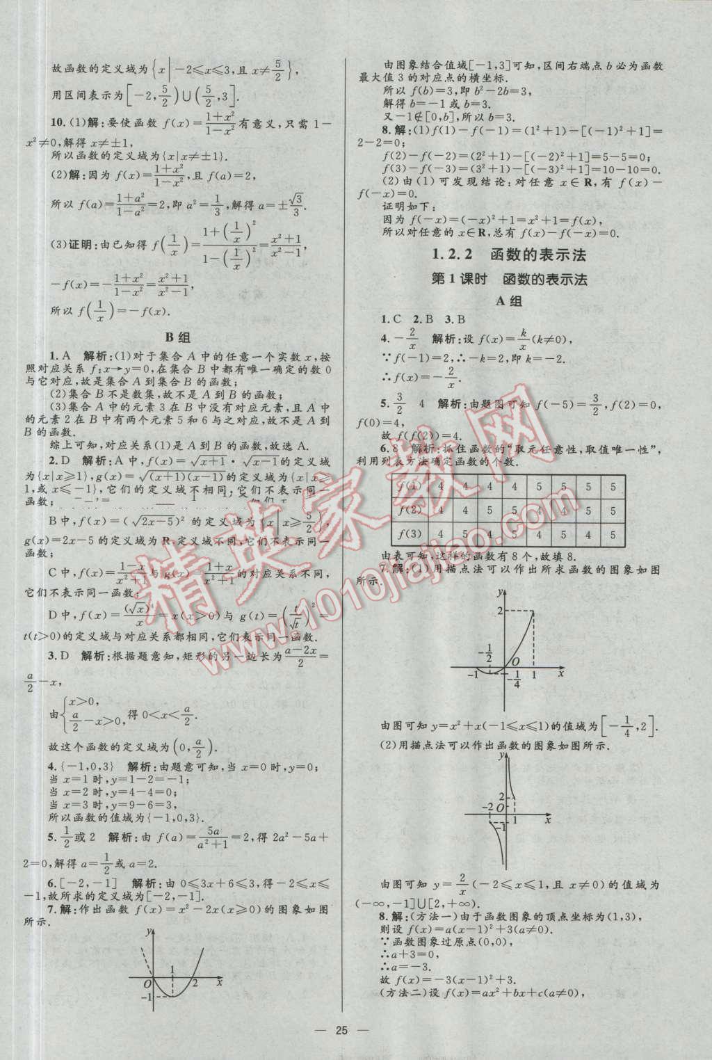 高中同步學(xué)考優(yōu)化設(shè)計(jì)數(shù)學(xué)必修1人教A版 參考答案第25頁(yè)