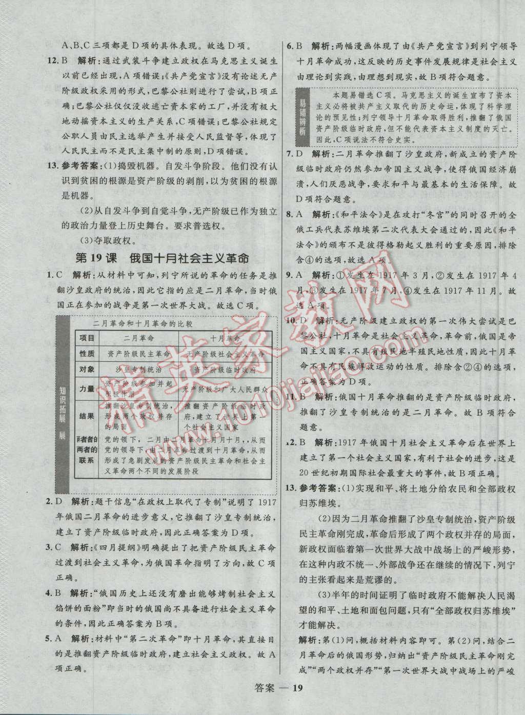 高中同步測控優(yōu)化訓練歷史必修1岳麓版 參考答案第19頁