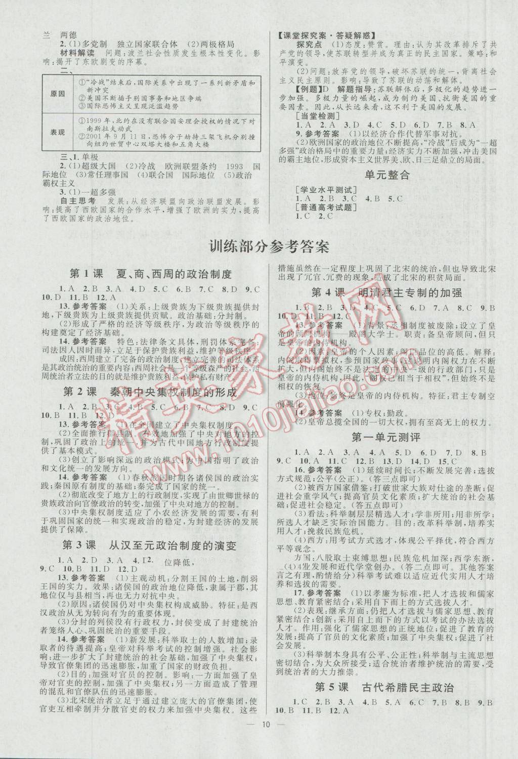 高中同步學(xué)考優(yōu)化設(shè)計(jì)歷史必修1人教版 參考答案第10頁(yè)