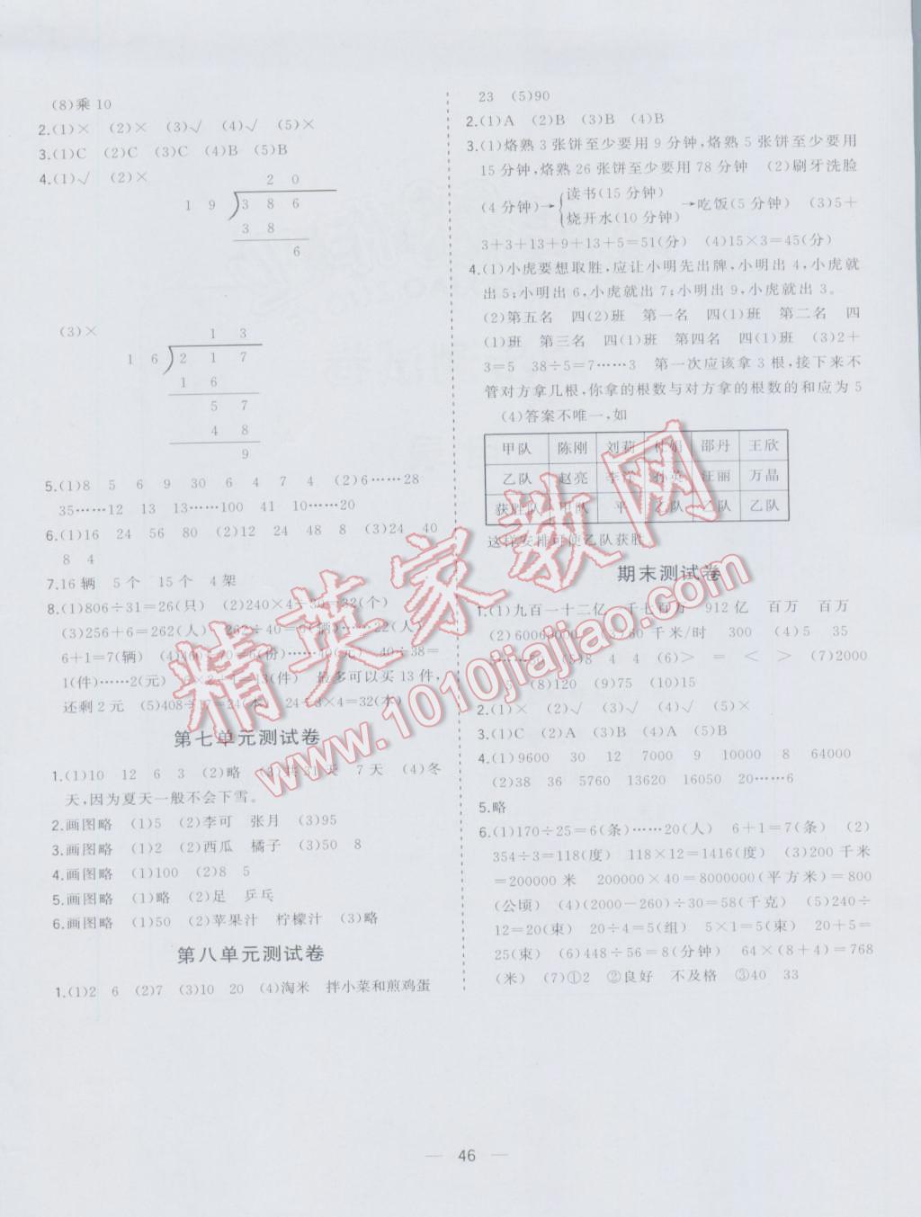 2016年课课优课堂小作业四年级数学上册人教版 第10页