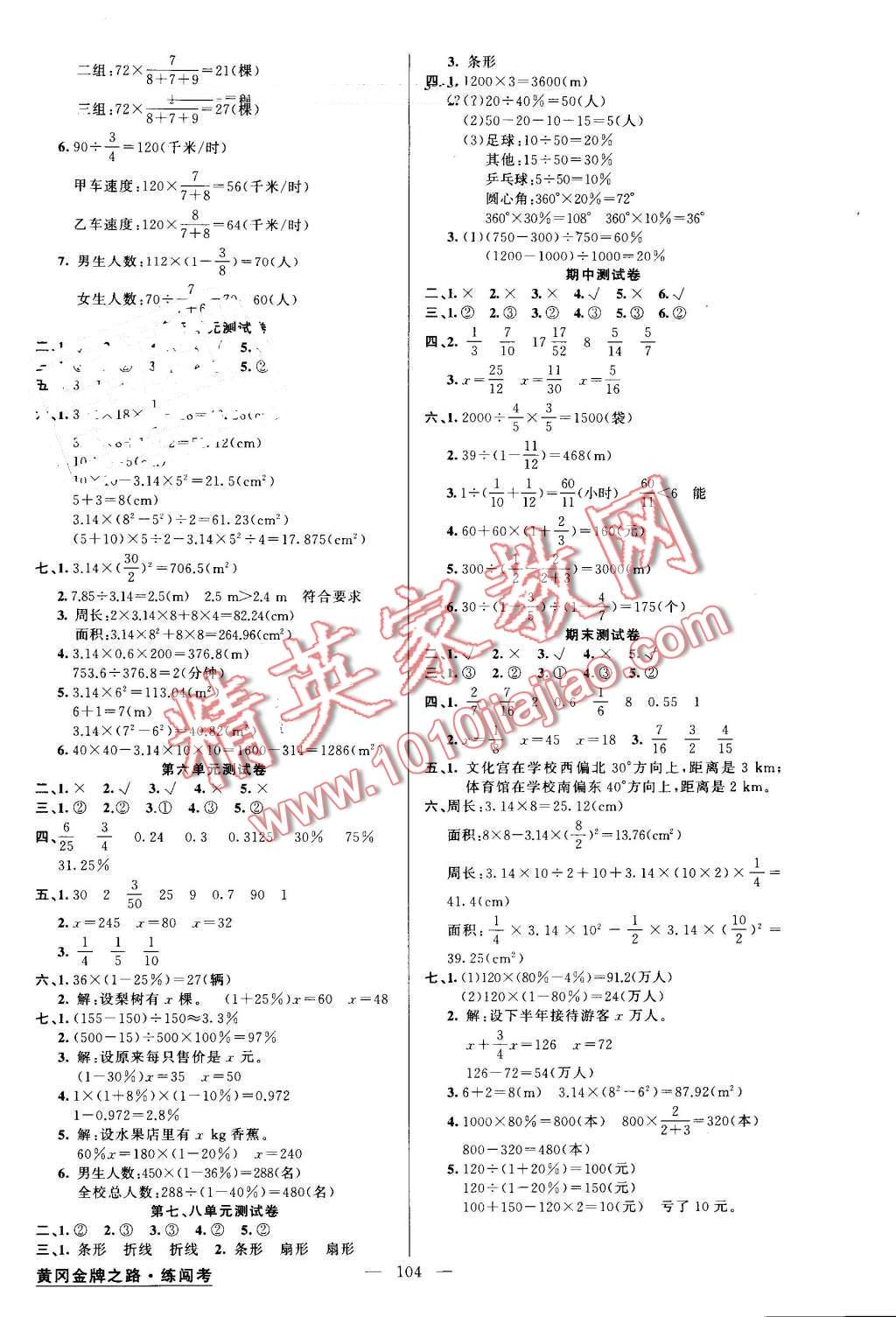 2016年黃岡金牌之路練闖考六年級(jí)數(shù)學(xué)上冊(cè)人教版 第8頁(yè)