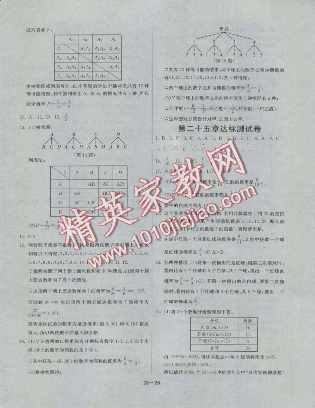 2016年课时训练九年级数学上册人教版 第26页