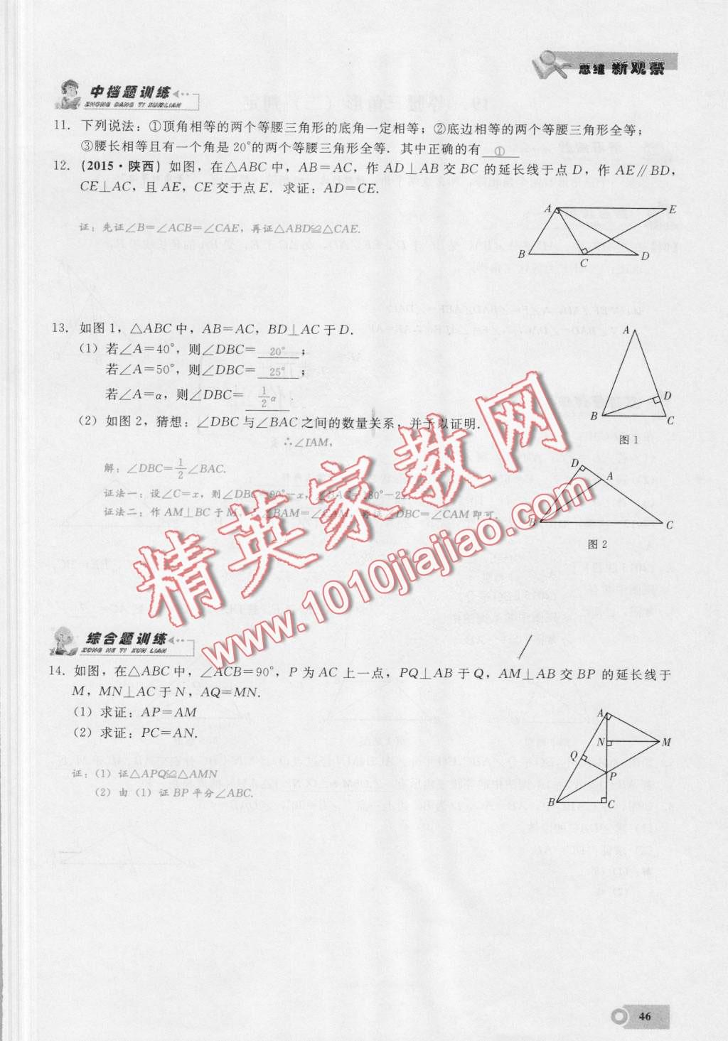 2016年思維新觀察八年級數(shù)學(xué)上冊人教版 第46頁