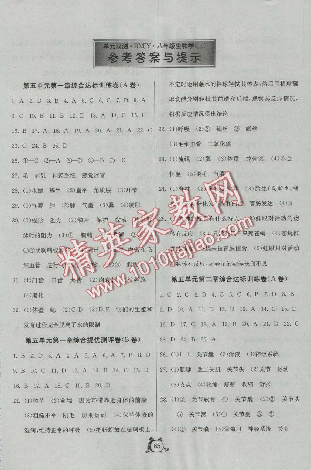 2016年單元雙測(cè)全程提優(yōu)測(cè)評(píng)卷八年級(jí)生物學(xué)上冊(cè)人教版 第1頁(yè)