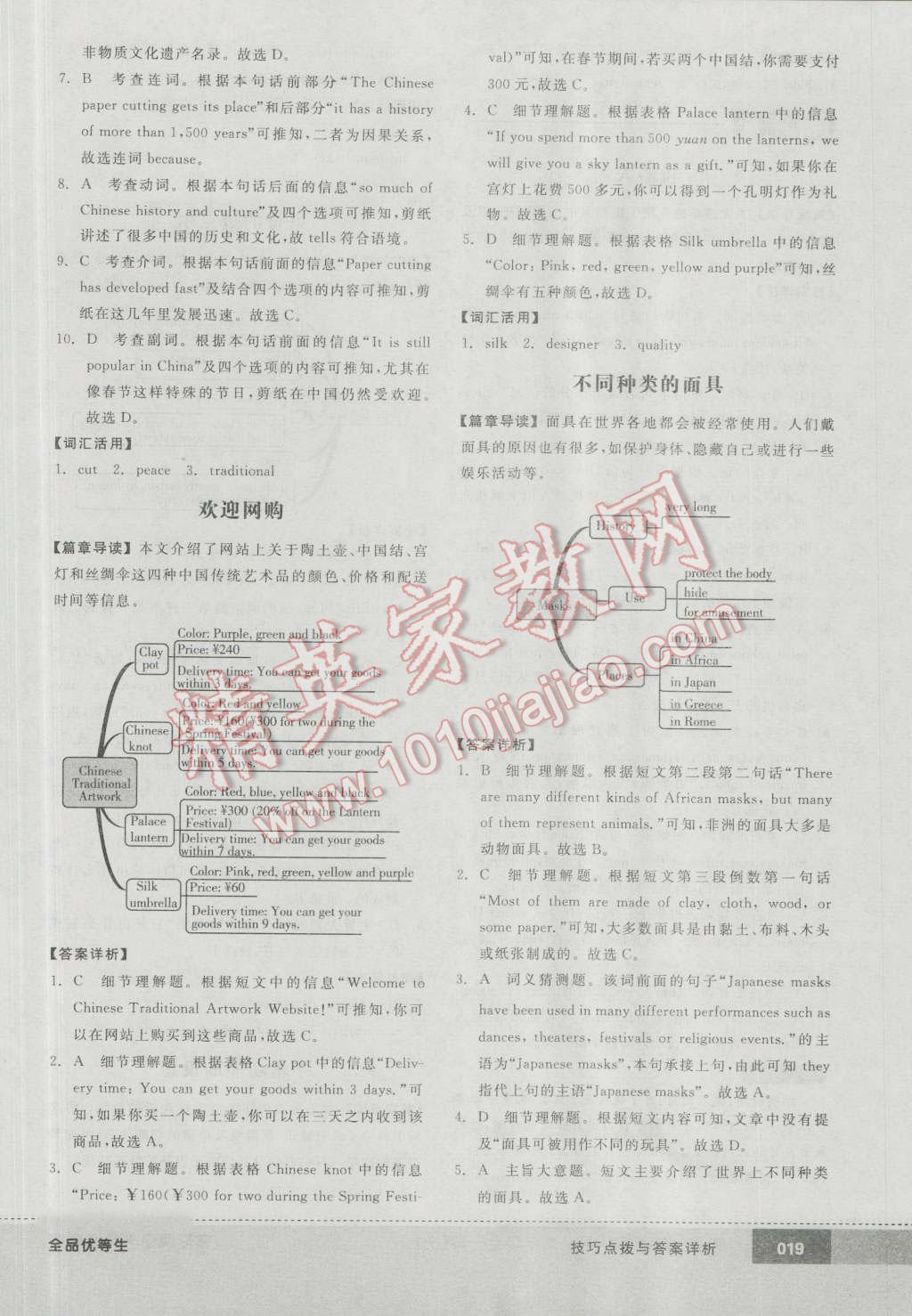 2016年全品优等生完形填空加阅读理解九年级英语全一册上人教版 第19页