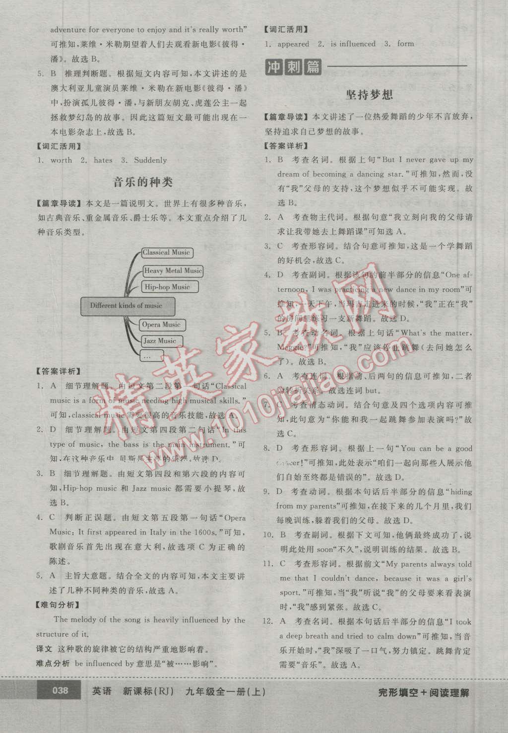 2016年全品优等生完形填空加阅读理解九年级英语全一册上人教版 第38页