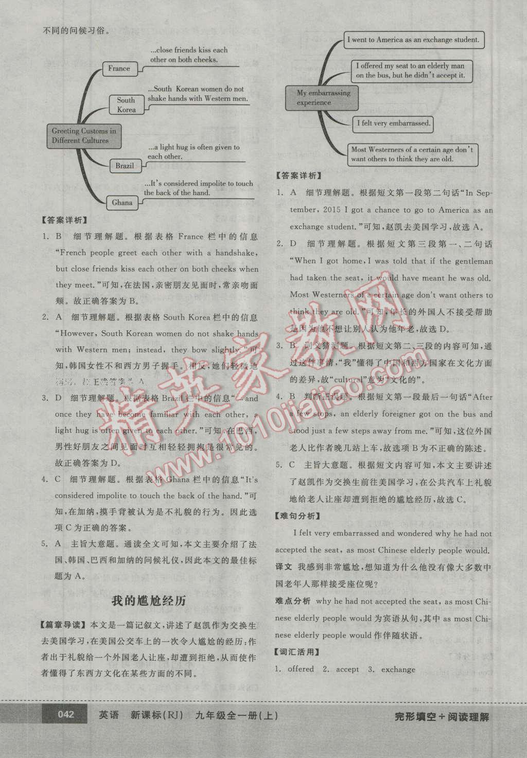 2016年全品优等生完形填空加阅读理解九年级英语全一册上人教版 第42页