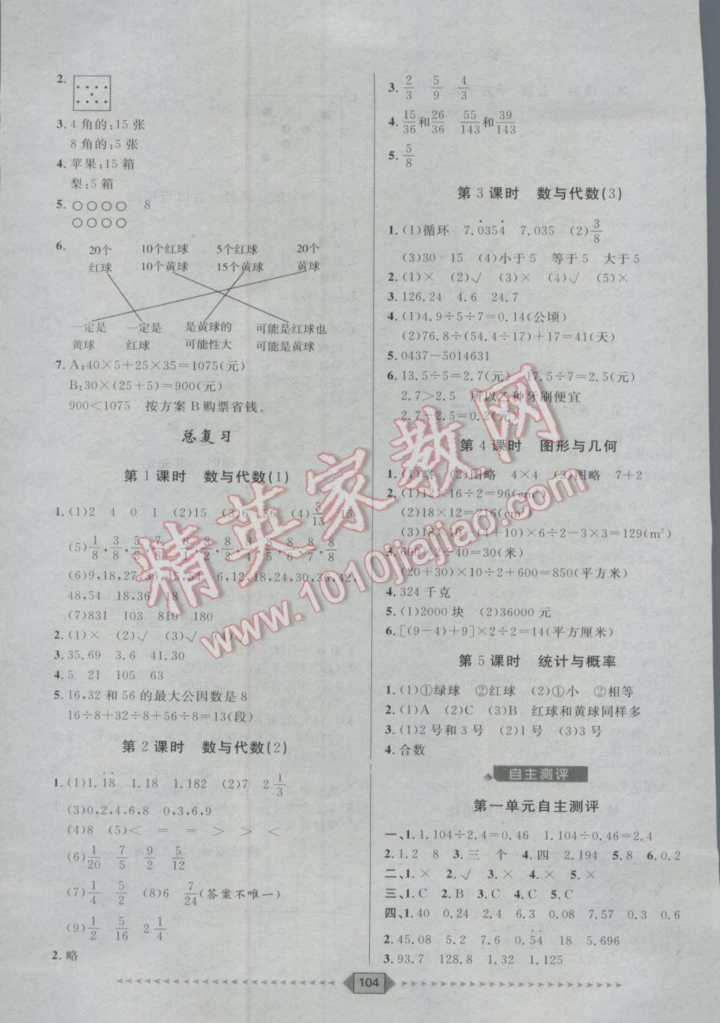 2016年阳光计划第一步五年级数学上册北师大版 第10页