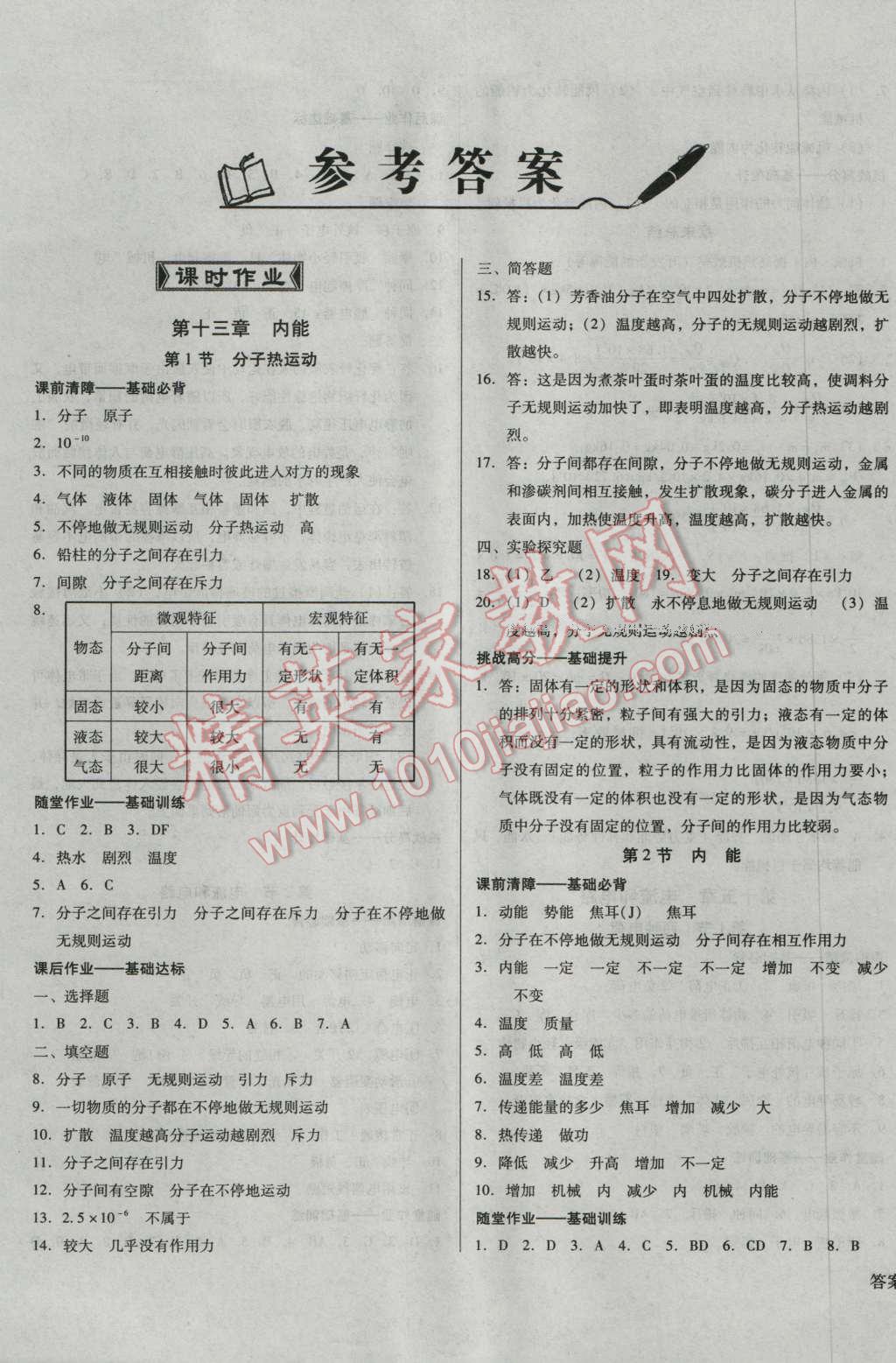 2016年勝券在握打好基礎金牌作業(yè)本九年級物理上冊人教版 第1頁