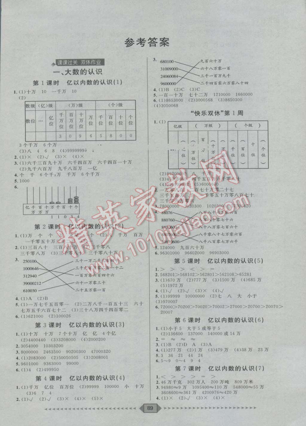 2016年阳光计划第一步四年级数学上册人教版 第1页