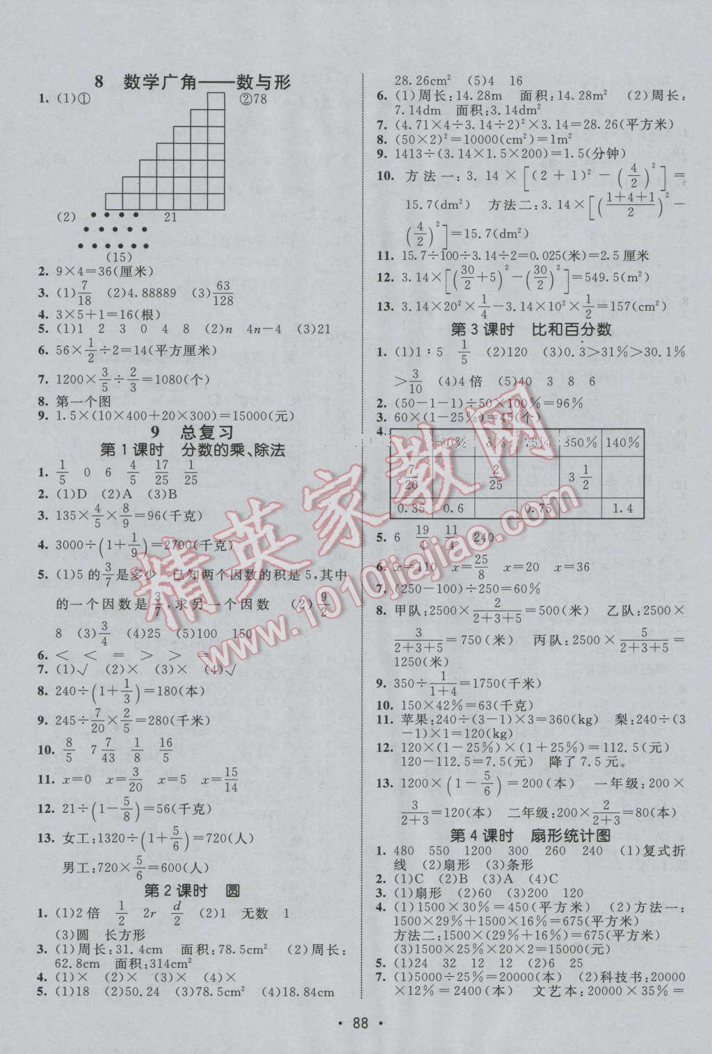 2016年同行課課100分過關(guān)作業(yè)六年級(jí)數(shù)學(xué)上冊(cè)人教版 參考答案第6頁