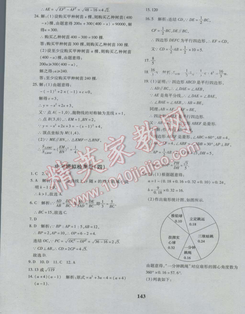 2016年黄冈360度定制密卷九年级数学北师大版 参考答案第22页