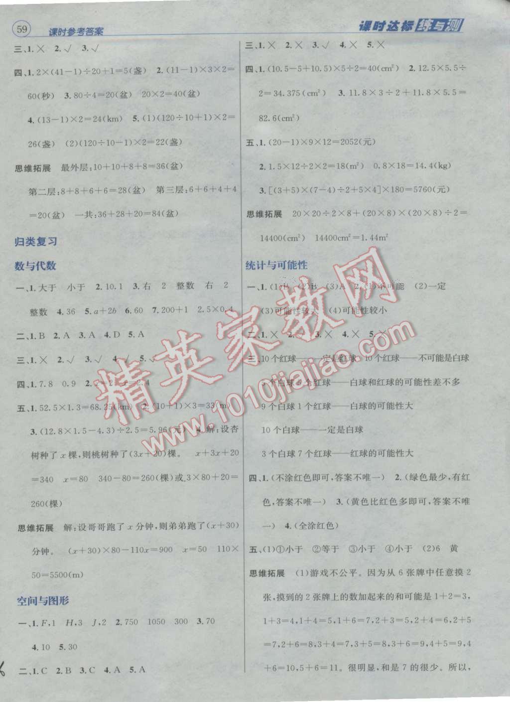 2016年名校秘題課時達(dá)標(biāo)練與測五年級數(shù)學(xué)上冊人教版 參考答案第8頁