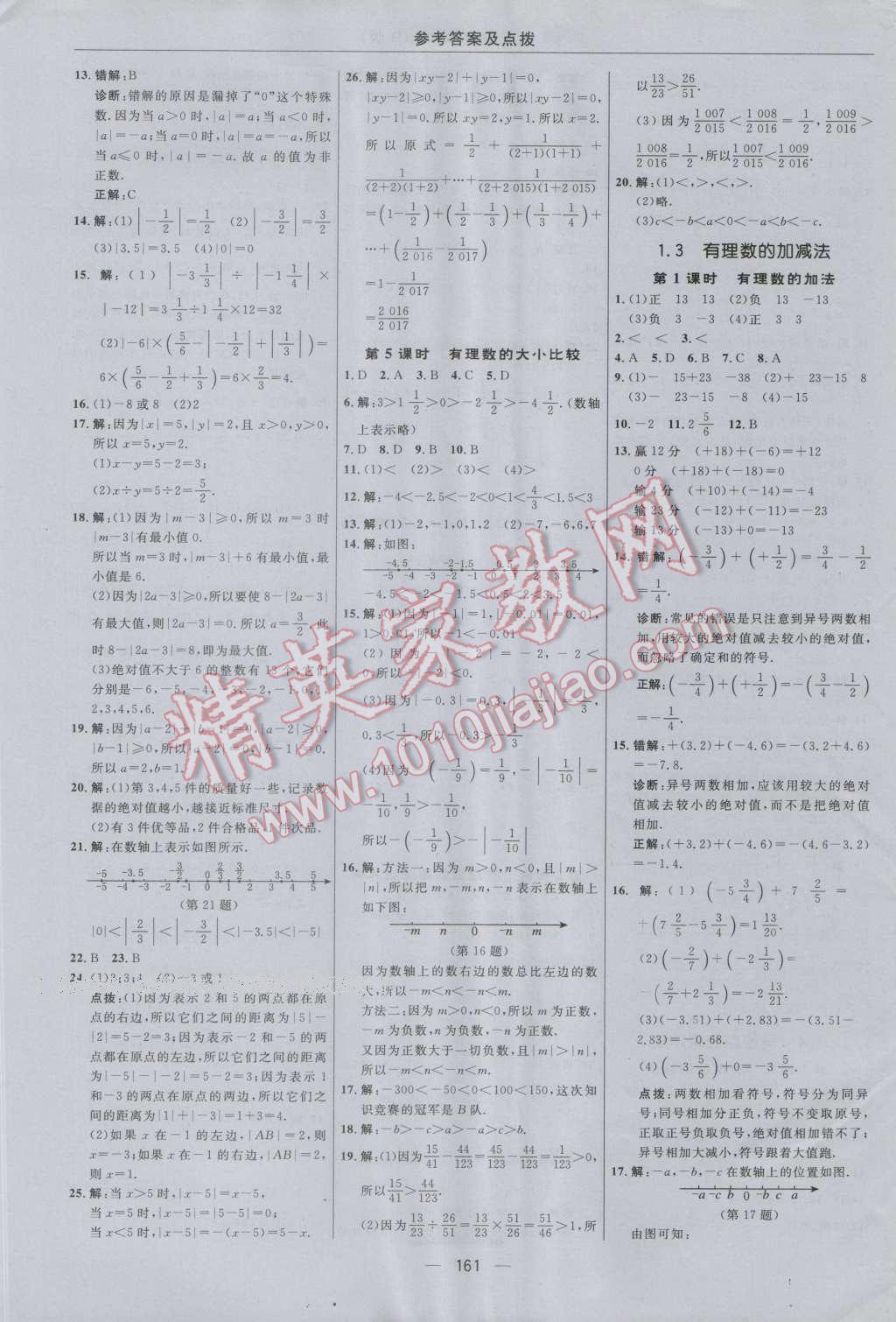 2016年综合应用创新题典中点七年级数学上册人教版 参考答案第5页