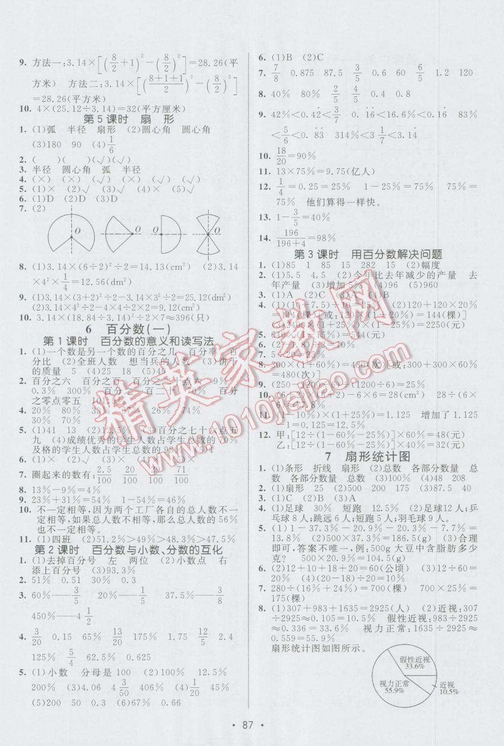 2016年同行課課100分過關作業(yè)六年級數(shù)學上冊人教版 參考答案第5頁