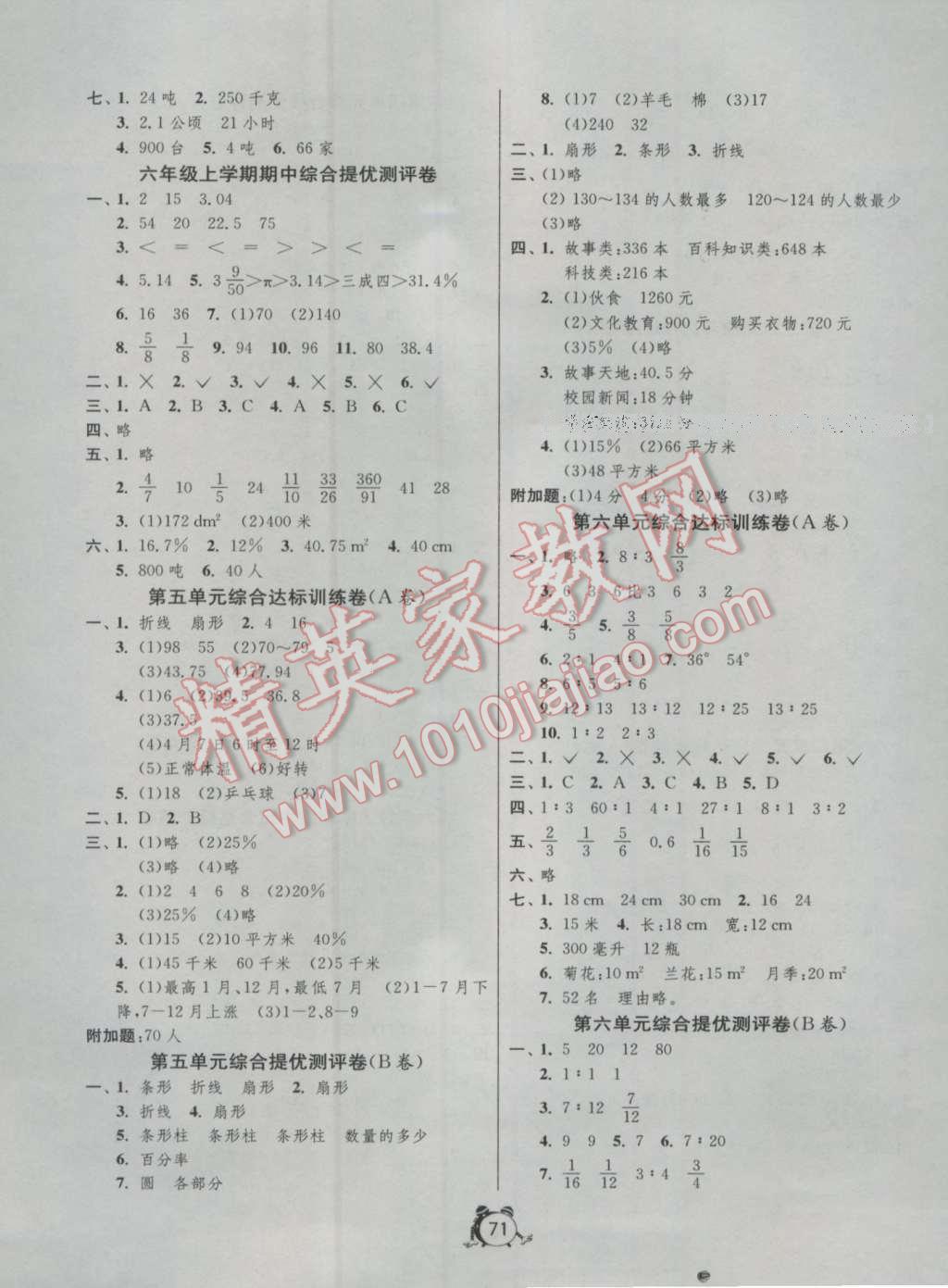 2016年名牌牛皮卷提優(yōu)名卷六年級(jí)數(shù)學(xué)上冊(cè)北師大版 參考答案第3頁(yè)