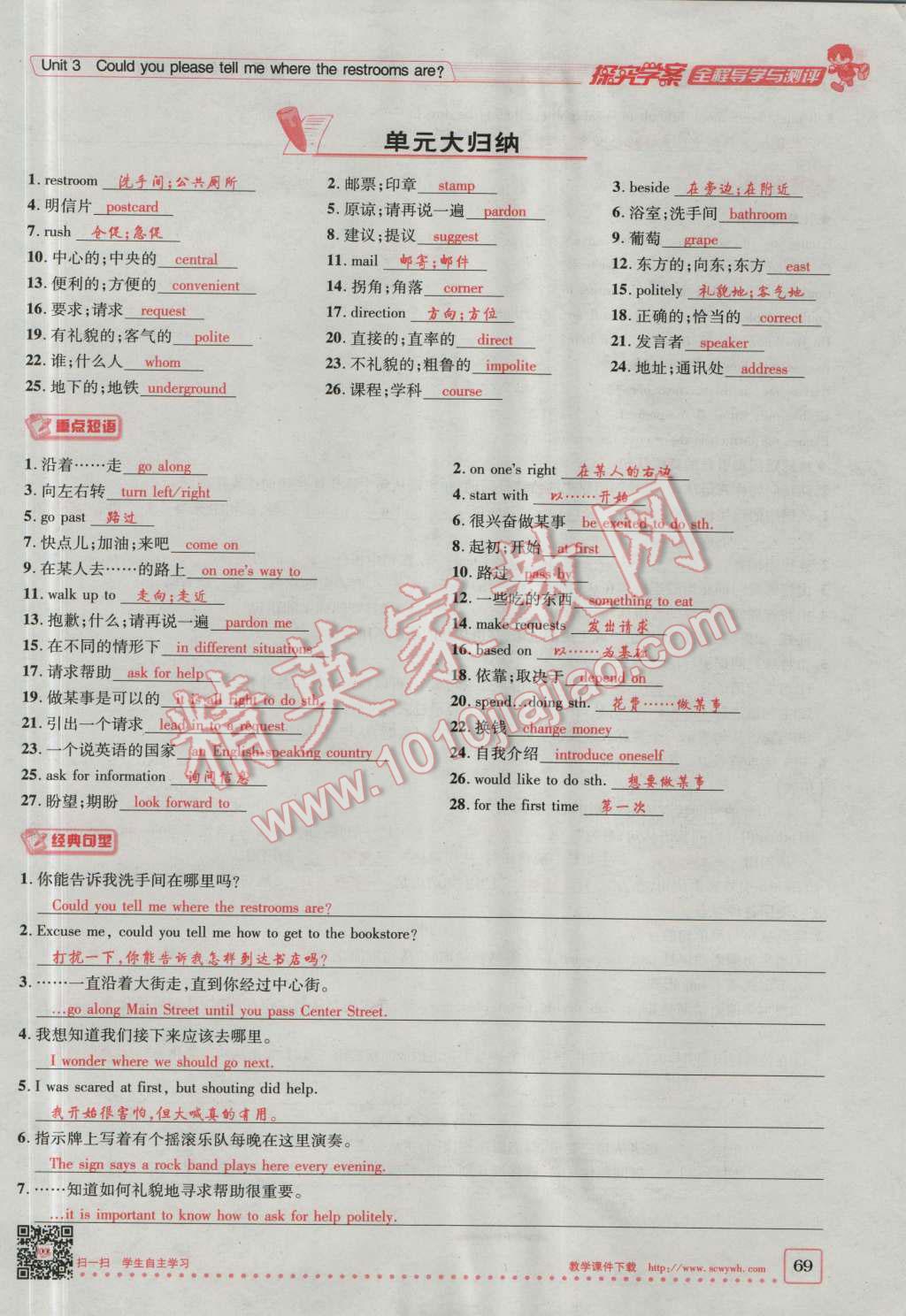 2016年探究學(xué)案全程導(dǎo)學(xué)與測評九年級英語上冊人教版 Unit 3 Could you please tell me where the restrooms are第20頁