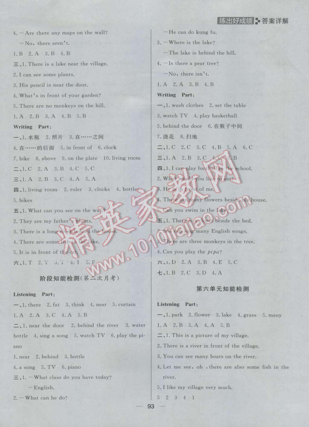 2016年練出好成績五年級(jí)英語上冊(cè)人教版 參考答案第15頁