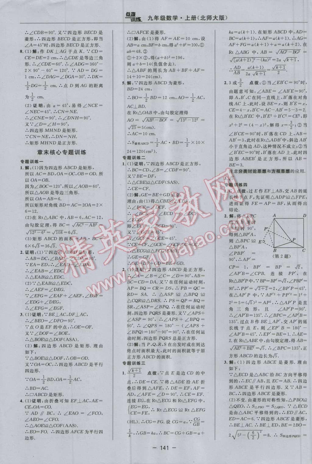 2016年點撥訓練九年級數(shù)學上冊北師大版 參考答案第11頁