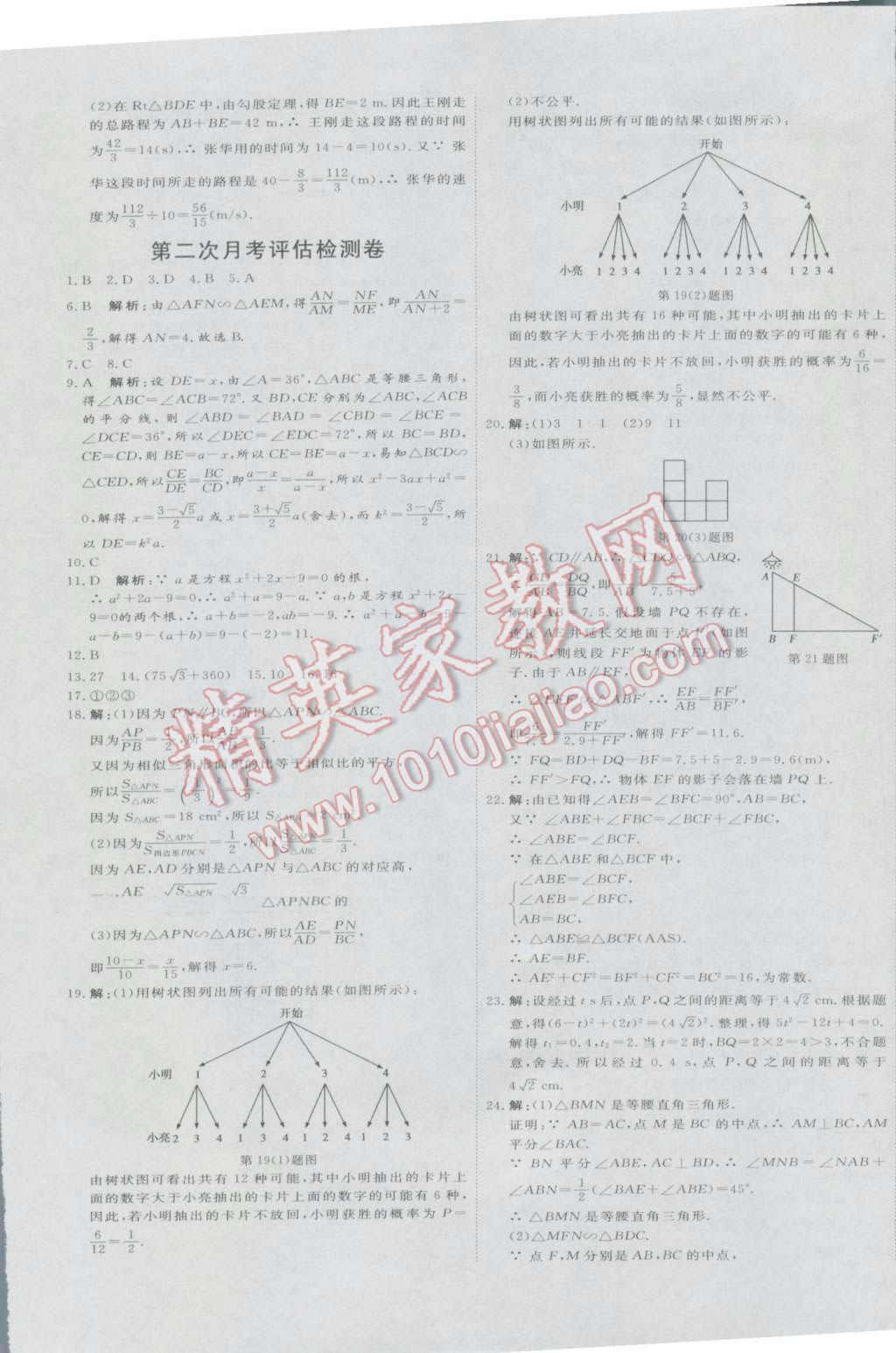 2016年优加密卷九年级数学上册B版 参考答案第13页