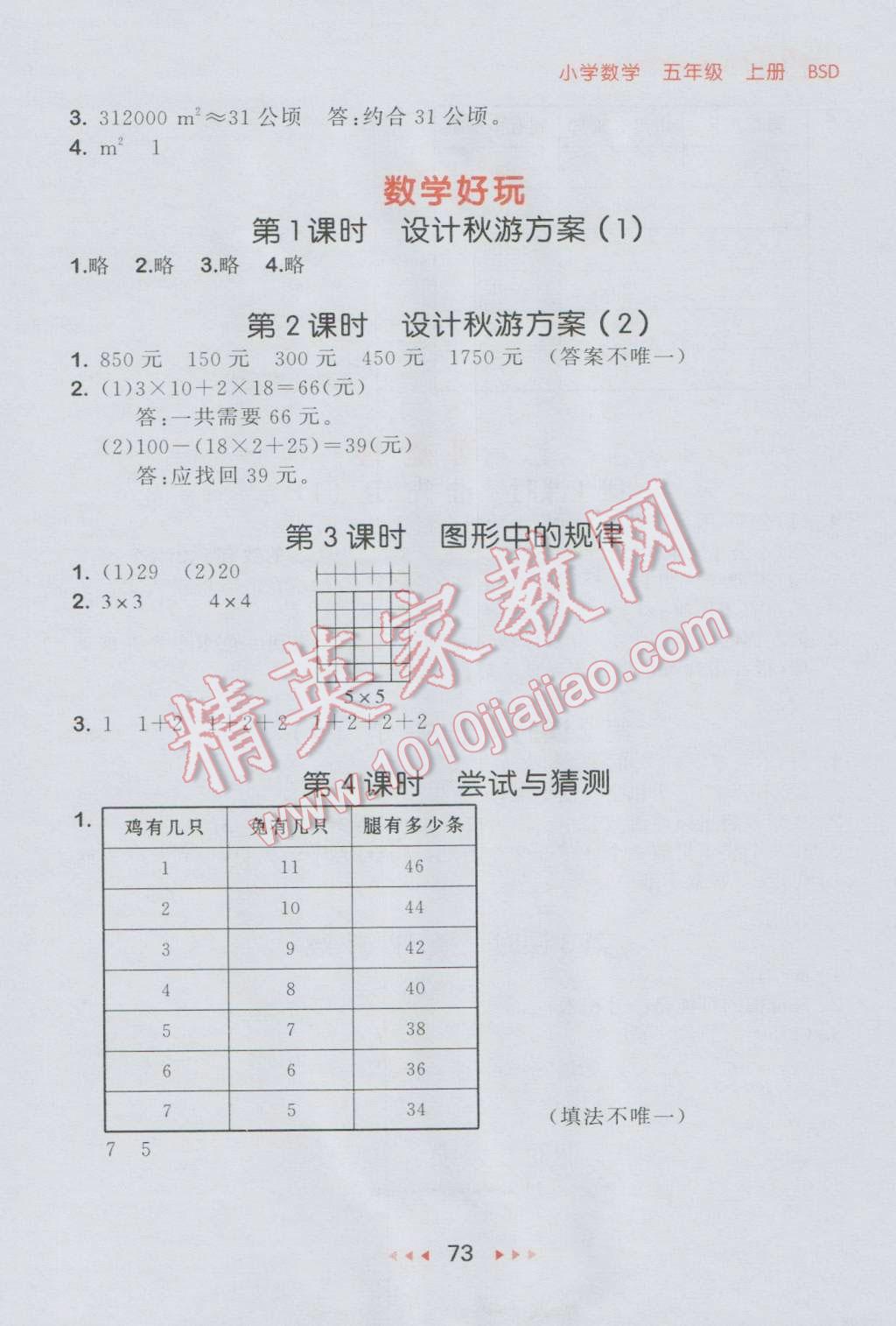 2016年53隨堂測小學(xué)數(shù)學(xué)五年級上冊北師大版 參考答案第15頁