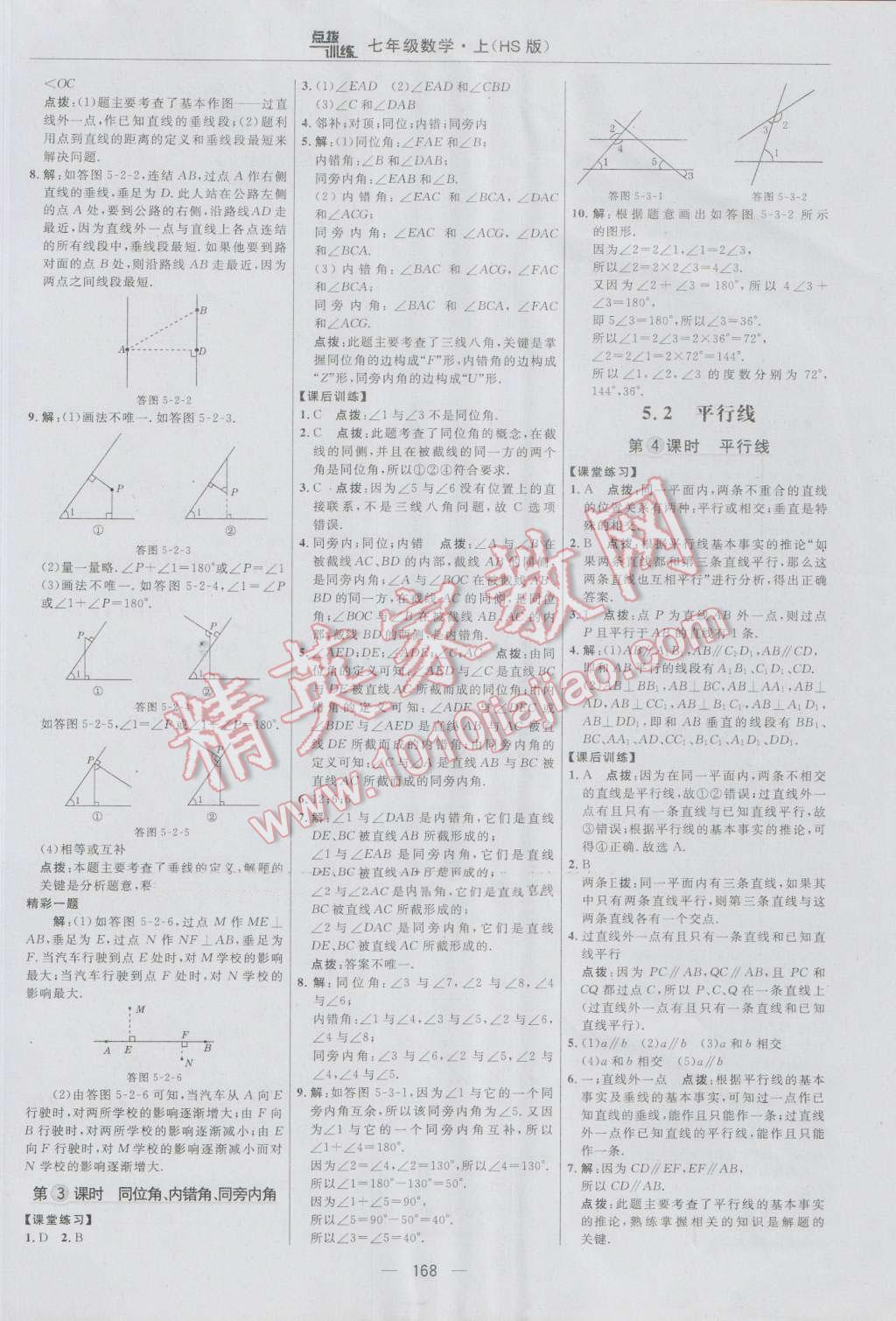 2016年点拨训练七年级数学上册华师大版 参考答案第30页