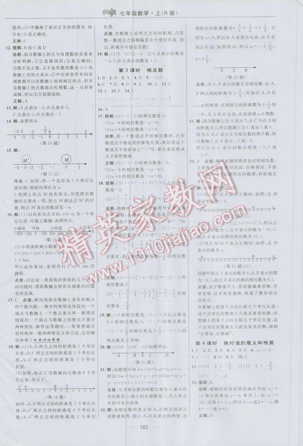 2016年综合应用创新题典中点七年级数学上册人教版 参考答案第4页