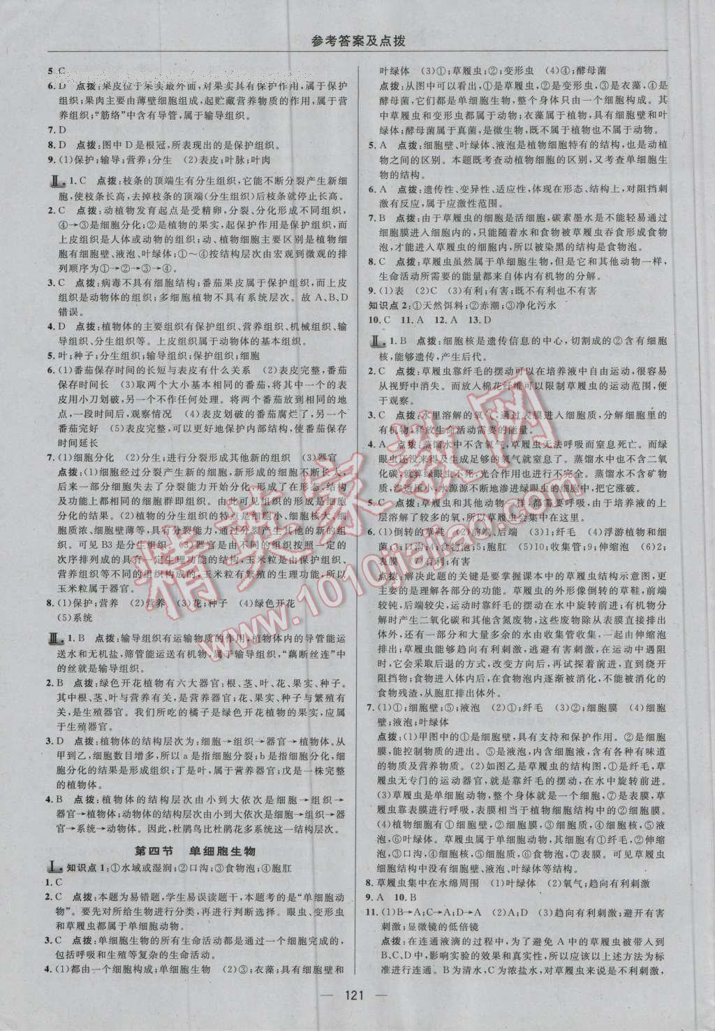 2016年綜合應(yīng)用創(chuàng)新題典中點(diǎn)七年級生物上冊人教版 參考答案第15頁