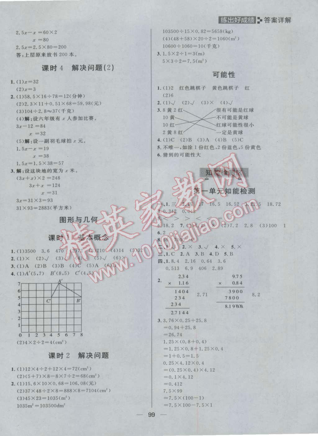 2016年練出好成績(jī)五年級(jí)數(shù)學(xué)上冊(cè)人教版 參考答案第11頁(yè)