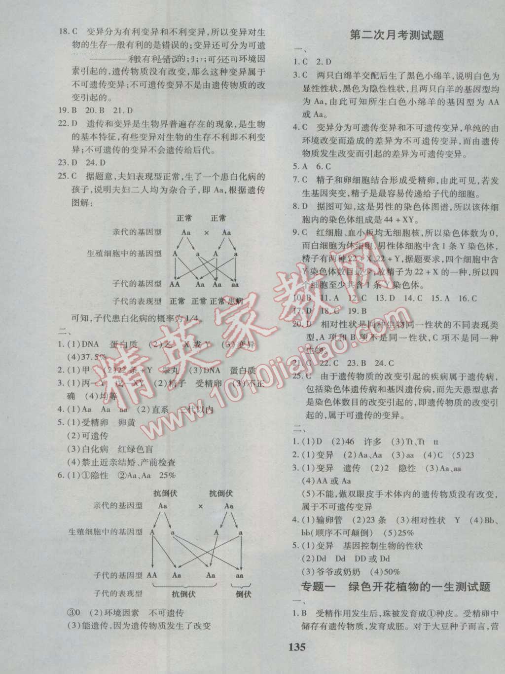 2016年黄冈360度定制密卷八年级生物济南版 参考答案第7页