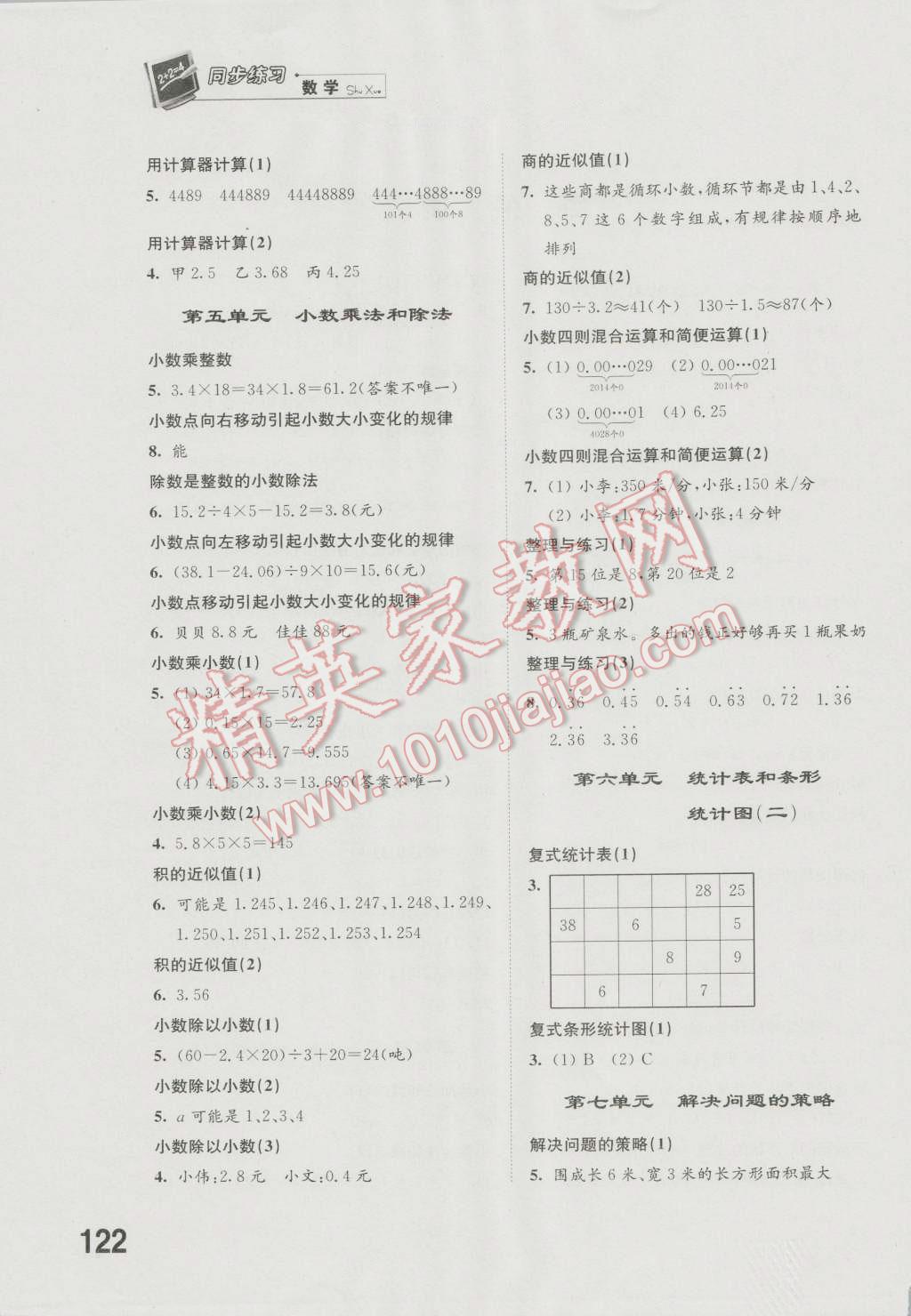 2016年同步练习五年级数学上册苏教版江苏凤凰科学技术出版社 参考答案第2页