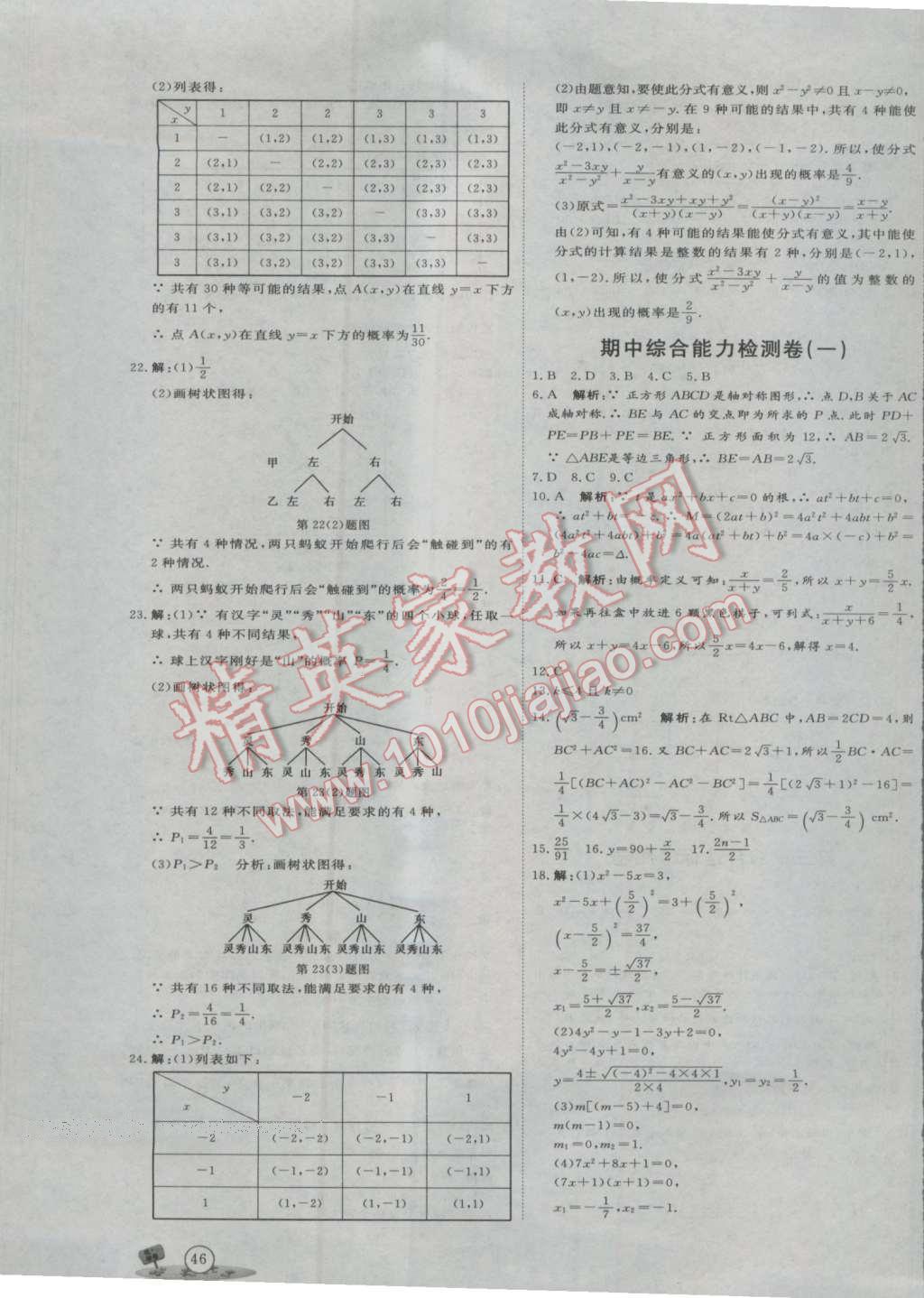 2016年优加密卷九年级数学上册B版 参考答案第7页