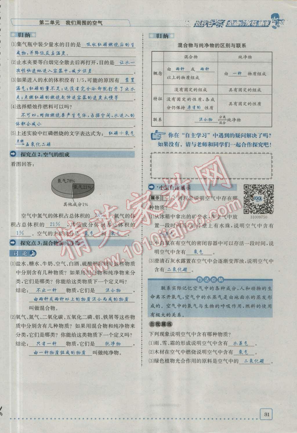 2016年探究學(xué)案全程導(dǎo)學(xué)與測評九年級化學(xué)上冊人教版 第二單元 我們周圍的空氣第2頁