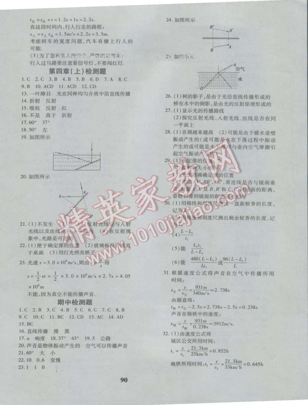 2016年黃岡360度定制密卷八年級(jí)物理上冊(cè)教科版 參考答案第2頁