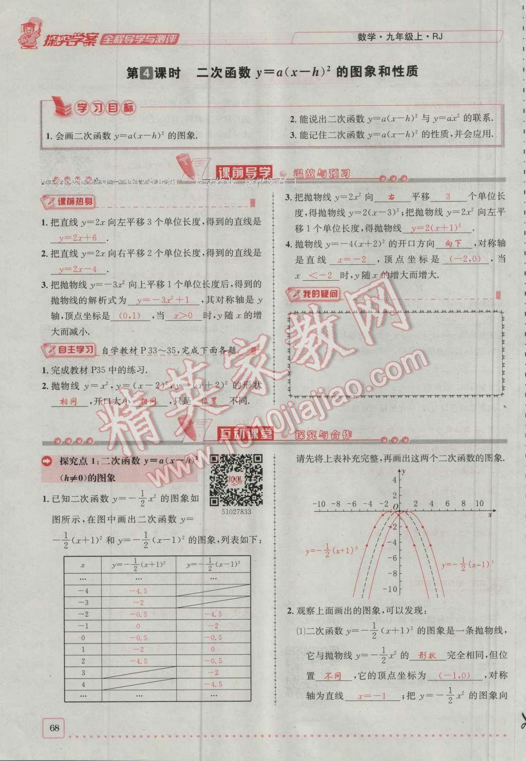 2016年探究學(xué)案全程導(dǎo)學(xué)與測評九年級數(shù)學(xué)上冊人教版 第二十二章 二次函數(shù)第135頁